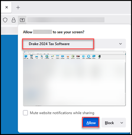 Firefox share screen drop list